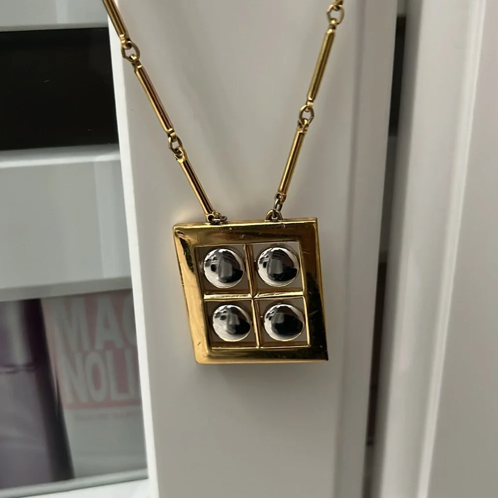 Vintage Artistry 2 toned gold and silver tone metal bar chain necklace modernist